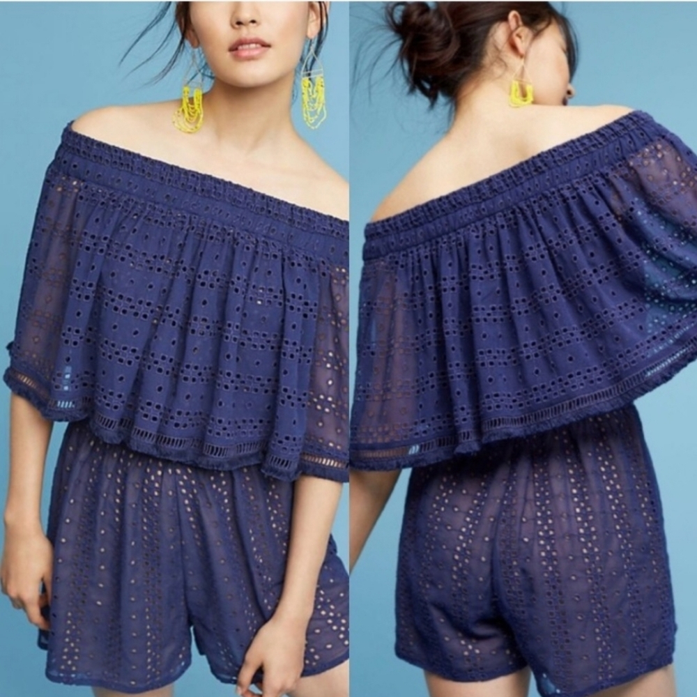 Anthropologie off shoulder eyelet romper